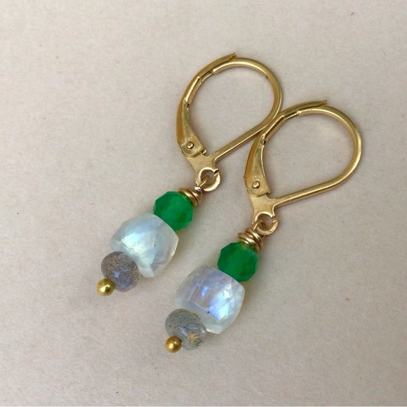 Sundance Charm Earrings Moonstone Emerald Labradorite - Picture 6 of 7